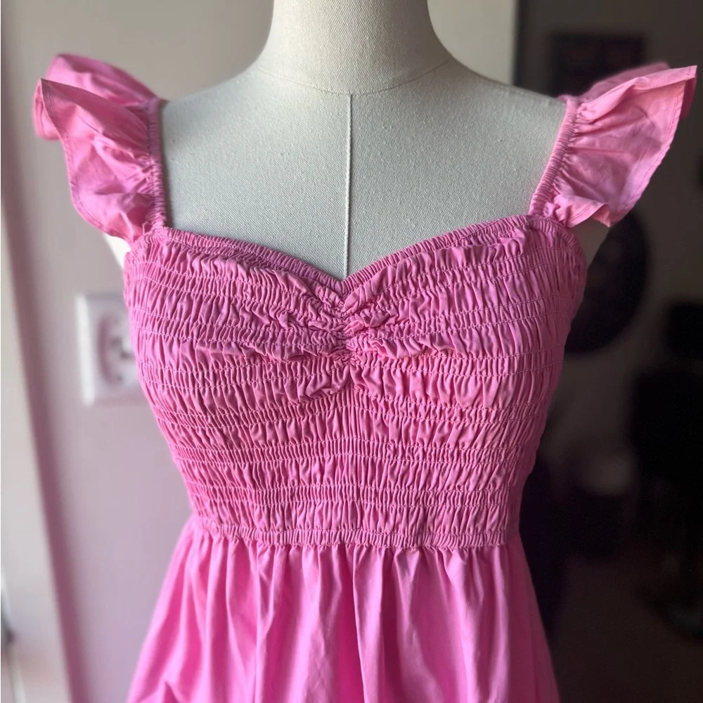 Pink Smocked Maxi Dress with Ruffle Straps